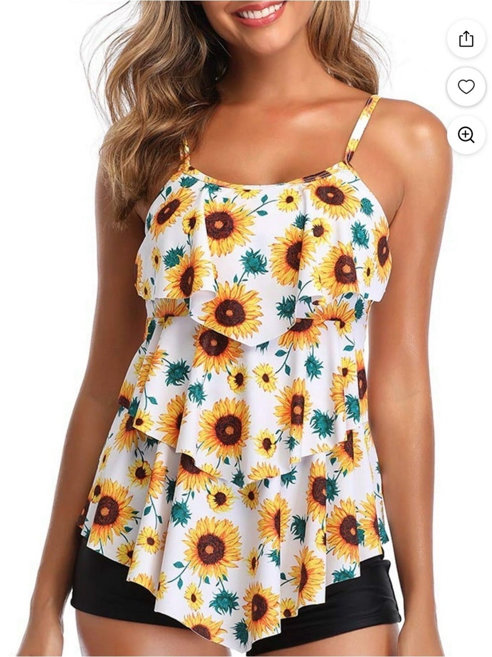 Tiered Sunflower Ruffle Tankini TOP ONLY - White/Yellow